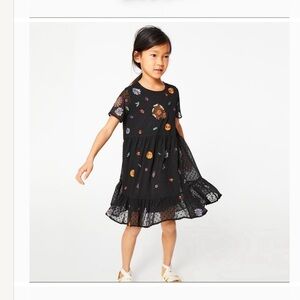NWT ZARA Girl’s Black Dress Emboidered Floral Detail Beads And Sequins S 13/14